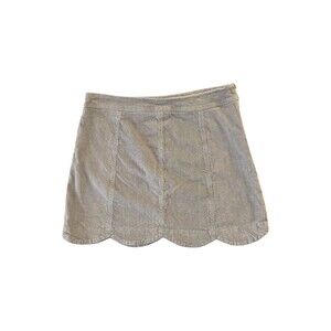 HYFVE Corduroy Mini Skirt Large Taupe Scallop Hem Lined Boho A Line Side Zip